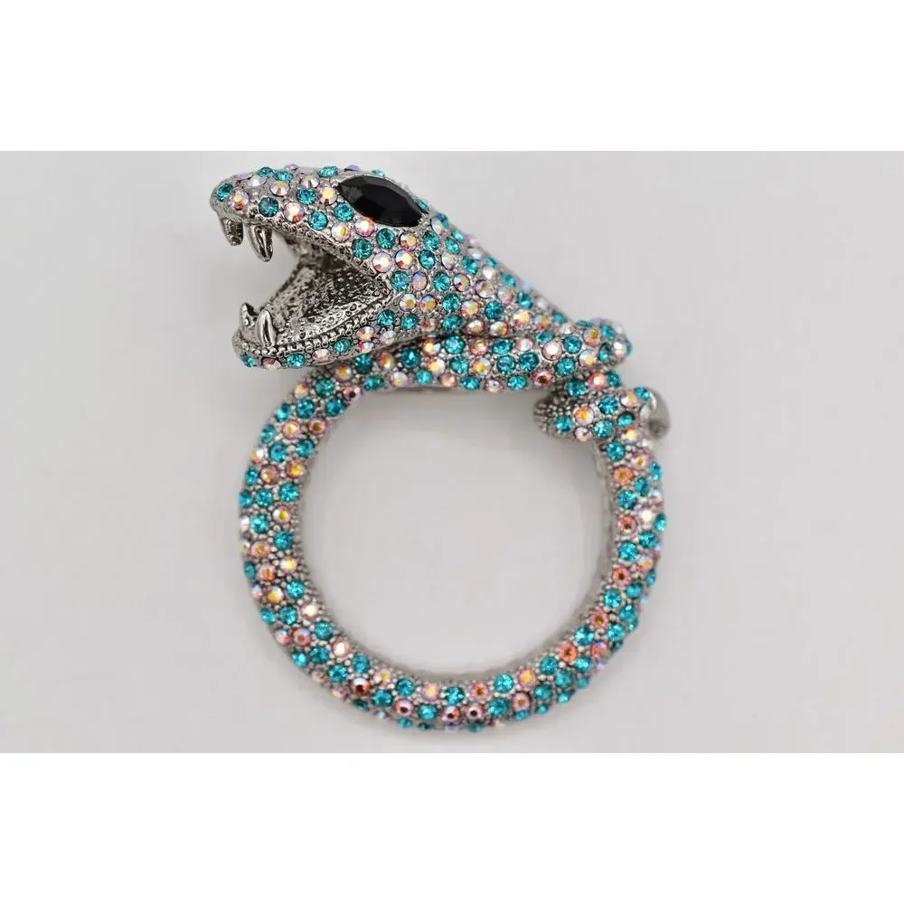 Vintage Crystal Cobra Snake Pin Brooch Rhinestone Crystal Aurora Borealis BinBI